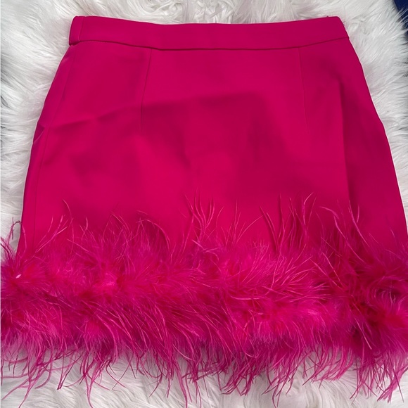 Beautiful Pink Mini Skirt with Ostrich Feather Hem - Picture 4 of 6